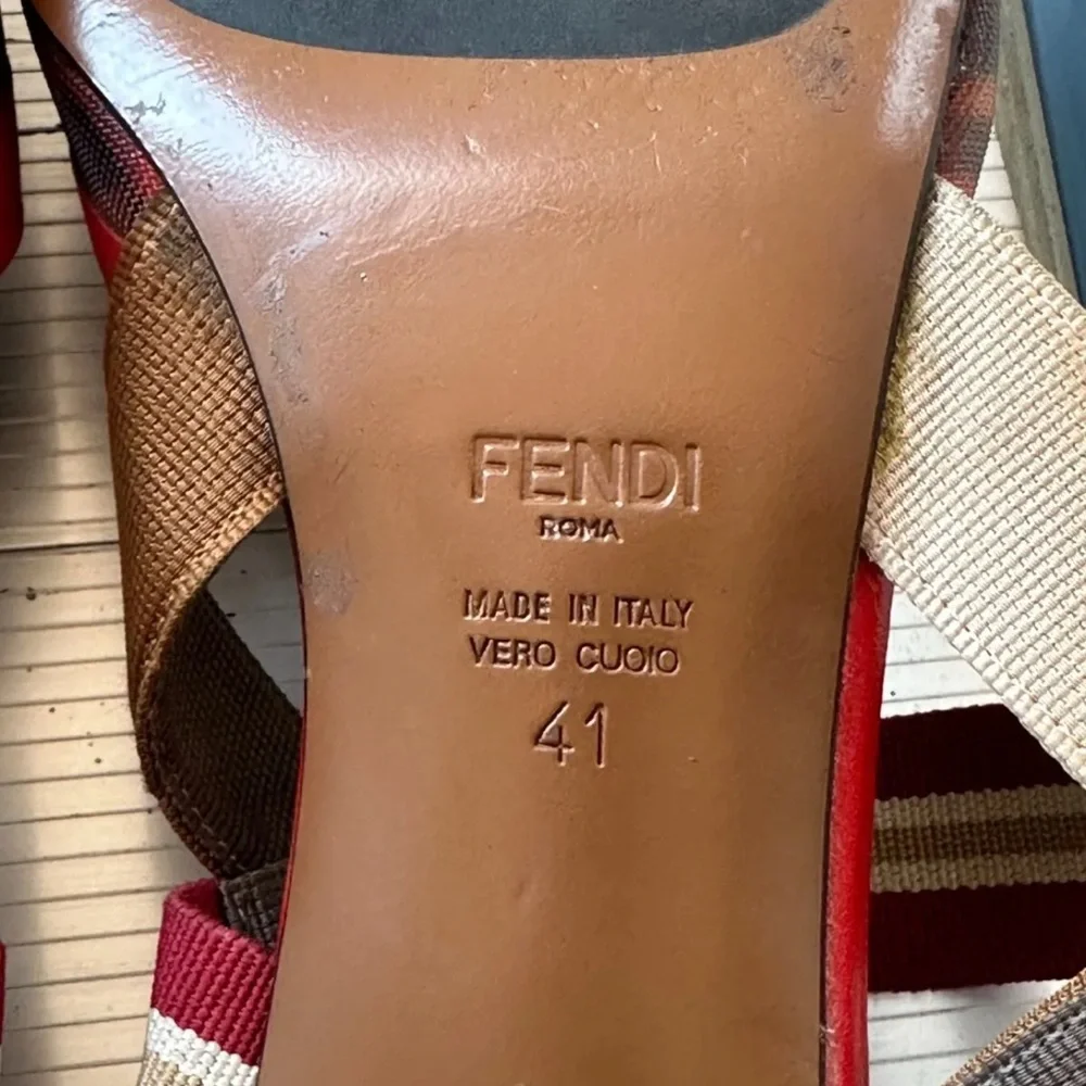 Fendi Technical Mesh Slingback Heels | Colibri Pumps 41 EU Red & Brown ❤️🤎 - Picture 7 of 11